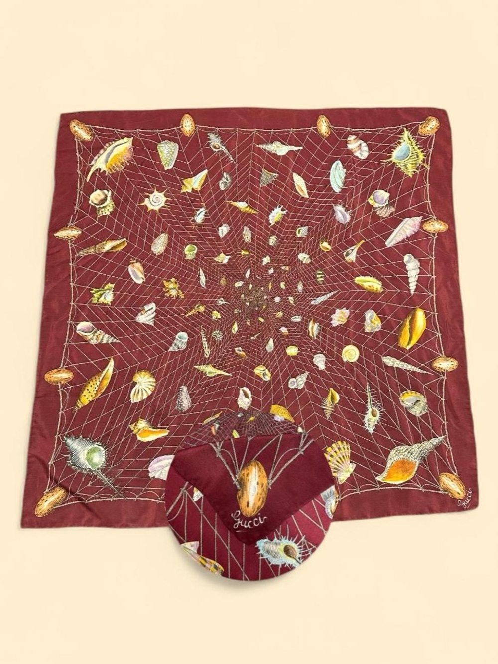 Vintage Gucci Silk Scarf Seashell Luxury Euro Summer Vacation Beach Nautical